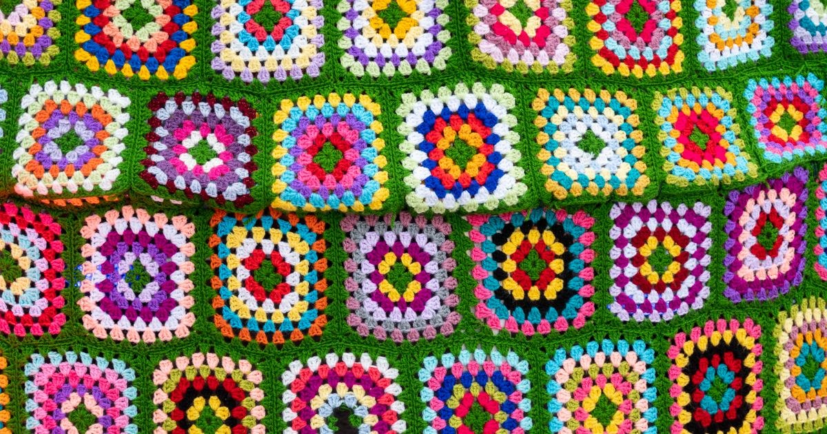 Vibrant crochet afghan made of joined squares