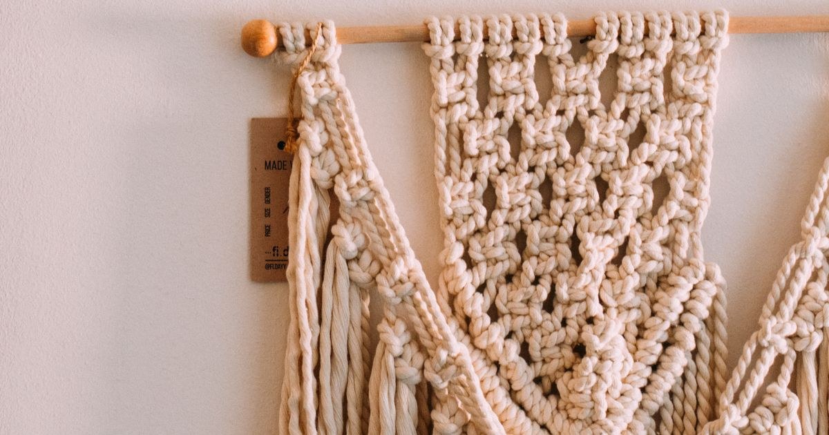 Handmade beige macrame wall hanging